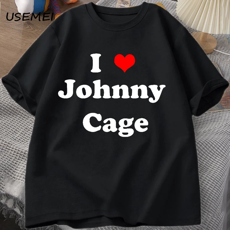 I Love Johnny Cage Men's Cotton T-shirt Short Sleeve Unisex Man Clothing Streetwear Graphic T Shirts Oversized Male Clothes