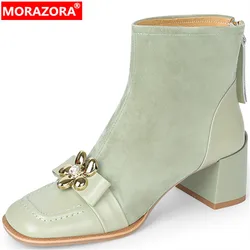 MORAZORA 2022 New Flower Zipper Ankle Boots Solid Winter Thick Med Heels Shoes Kid Suede Hot Sale Women Boots