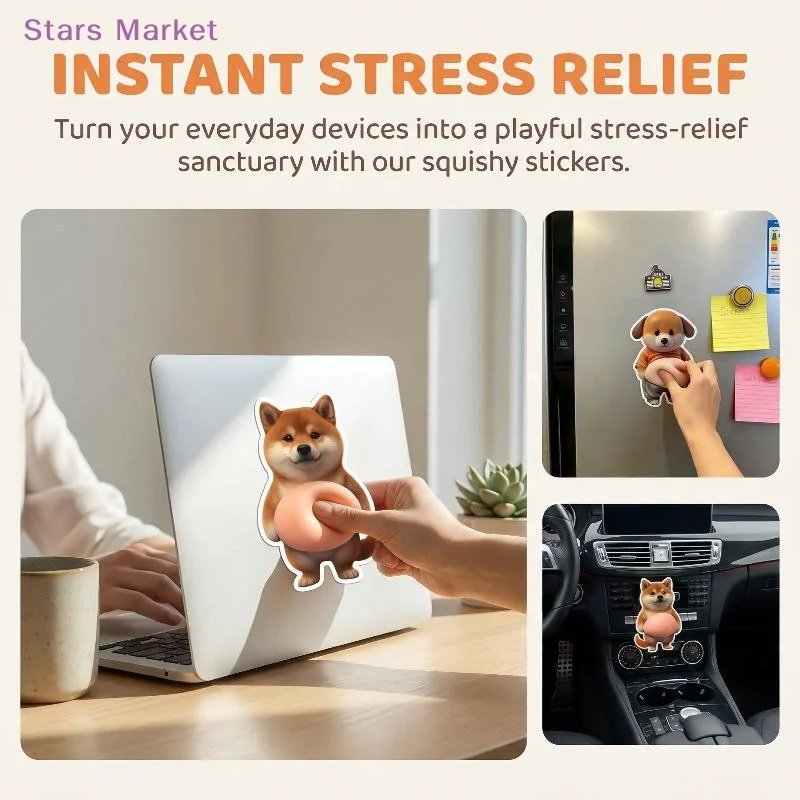 New 1/2Pcs Cute 3D Squeezable Soft Belly Dog Cat Stickers DIY Relieve Stress Mobile Phone Laptop Decoration Decal Home Decor