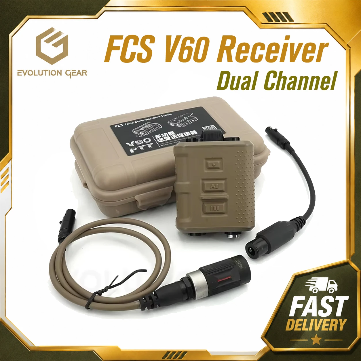 Tactical FCS V60 Dual Channel Transmitter Receiver Connector For AMP Headset Comtac3 HeadSet 6 PIN Adapter Cable KN6 To U174/U
