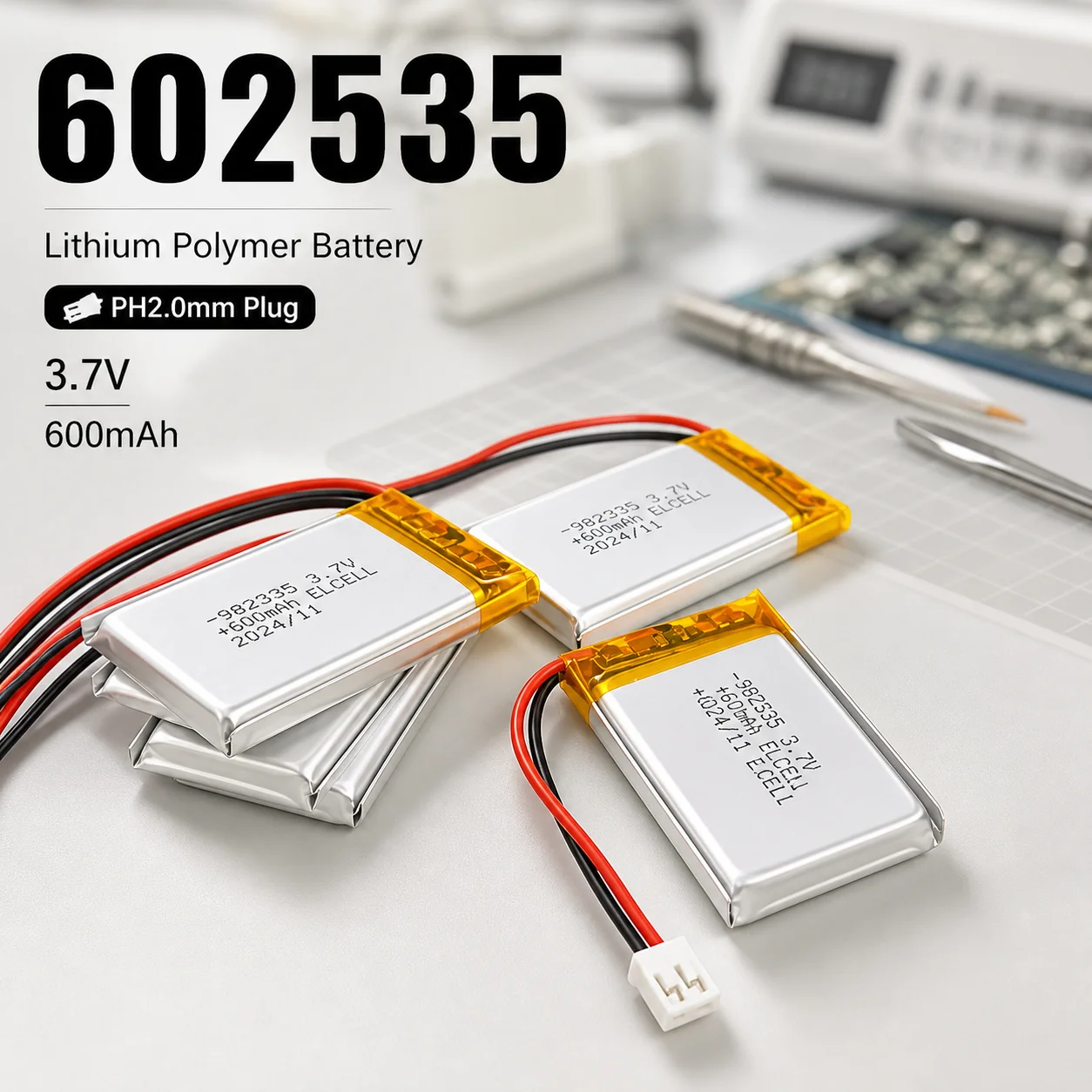 602535 500mAh 3.7V Lithium Polymer Battery Rechargeable LiPo Battery for GPS MP4 Bluetooth Speaker Camera Watch