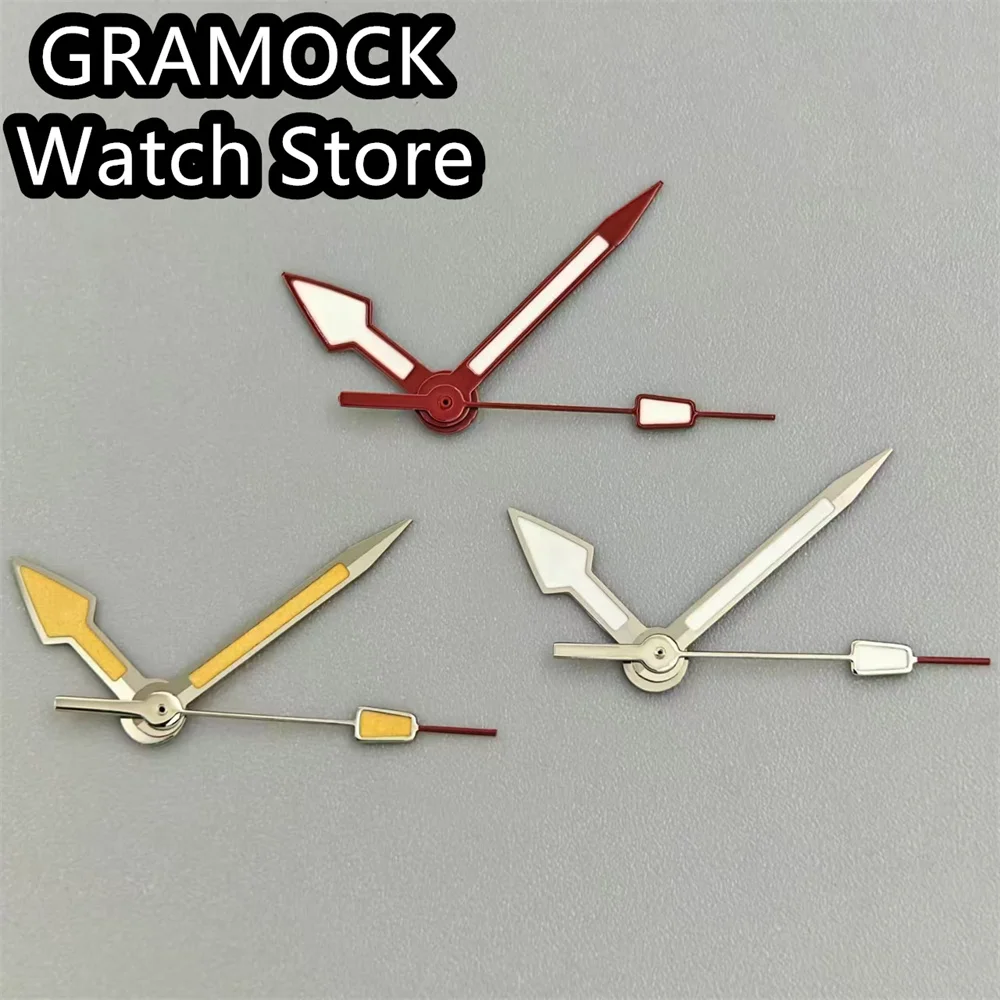 GRAMOCK Watch Hands Silver Red Hands Green Luminous Fit NH35 NH36 Movement