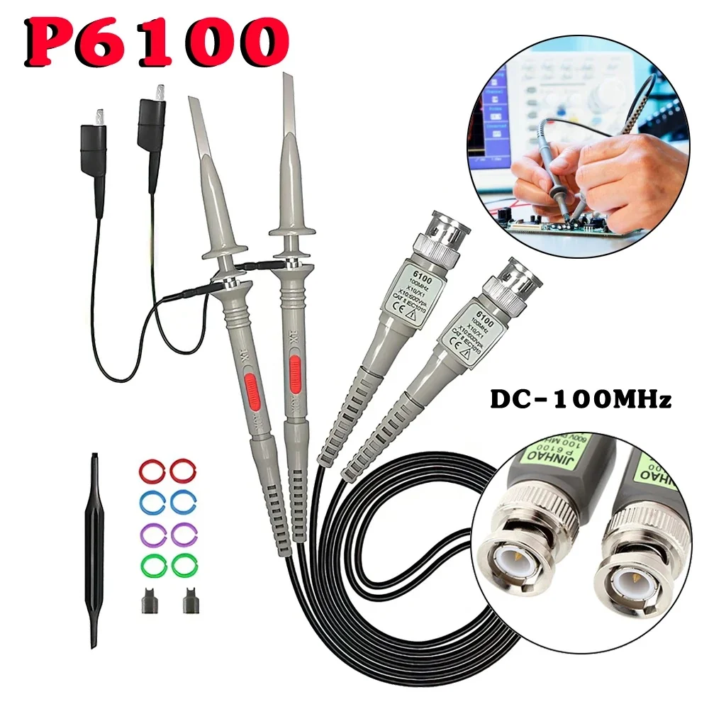 P6100 BNC Oscilloscope Probe Kit 100MHz 1X 10X Mayitr High Precision Scope Analyzer Alligator Clip Probes Test Leads