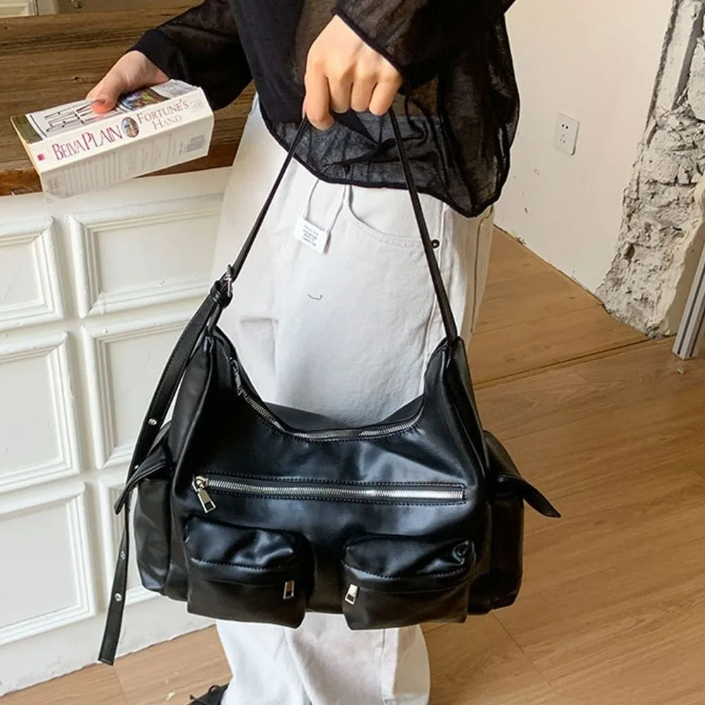 

Simple Y2K Retro Shoulder Bag Spicy Girl Korean Vintage Underarm Bag Handbag Fashion MotorcycleBag Streetwear