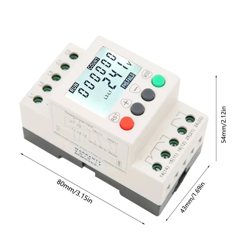 Under Over Protector Chronograph Counter 3 Phase Voltage Monitor Sequence Protection Relay LCD Digital Display