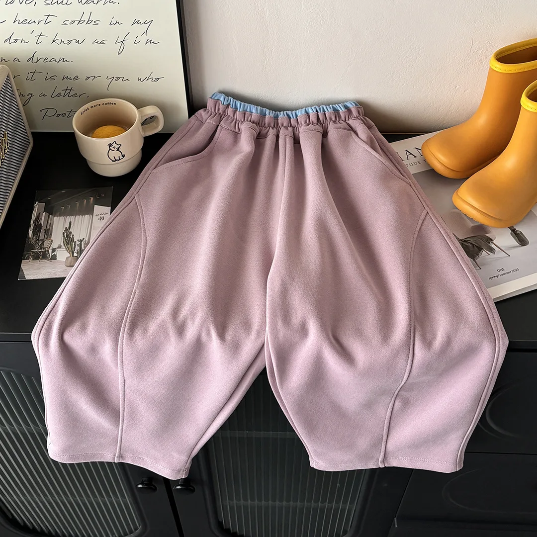 2-10 Jahre Frühling Lässige Kinder-Jogginghose Mädchen Kontrastfarbe Elastischer Bund Locker Sitzende Hose Weiche Kinder-Jungenhose – Detail 4