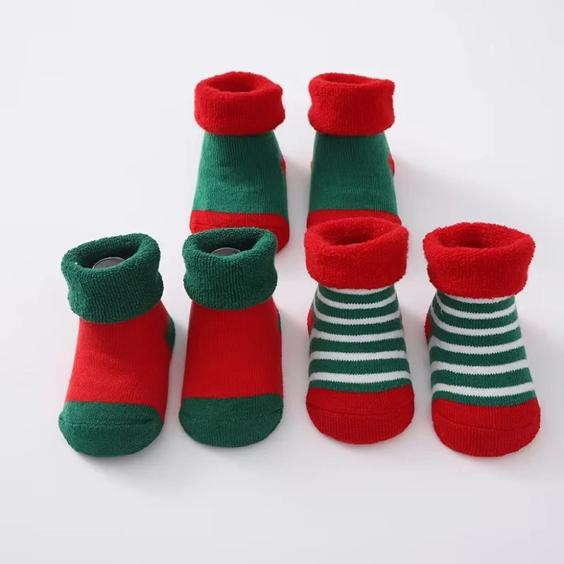 Autumn Winter Children Short Socks Fashion Color Block Striped Thicked Kids Warm Stocking Santa Claus Baby Christmas Socks