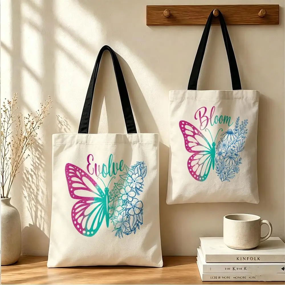 Sac fourre-tout en toile Butterfly Evolve Storage Bags, sac à main quotidien pour femmes, grande capacité, réutilisable, sac de shopping à bandoulière.