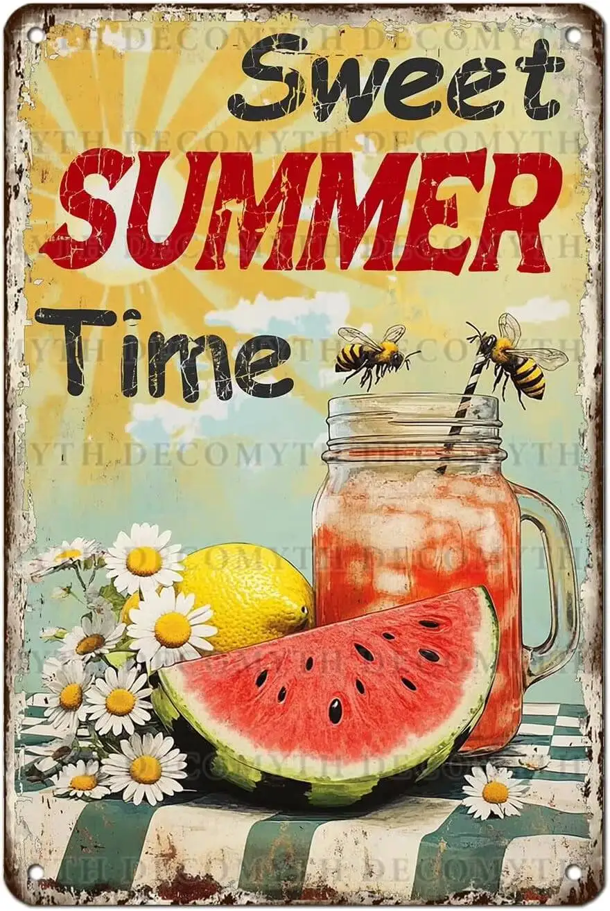 Sweet Summer Time Tin Sign For Home Farm Outdoor Bathroom Restaurant Cafes Bars Club Kitchen Garage Cute Vintage Art Wall Decor