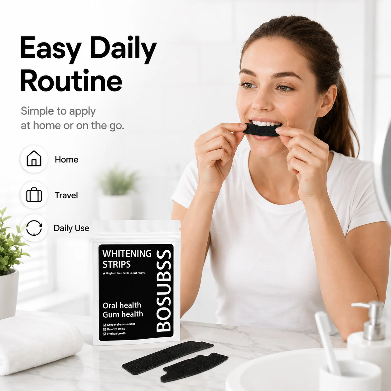 Black Teeth Brightening Strips, 5 Pairs Smile Care Strips, Easy Daily Oral Care, Portable Home Travel Use view 4