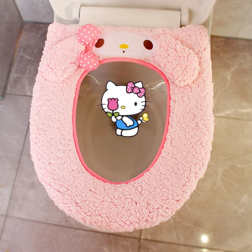 Sanrio Hello Kitty Toilet Seat Cushion Anime Closestool Seat Cover Mat Soft Comfortable Plush Foot Mat Suit Bathroom Accessories