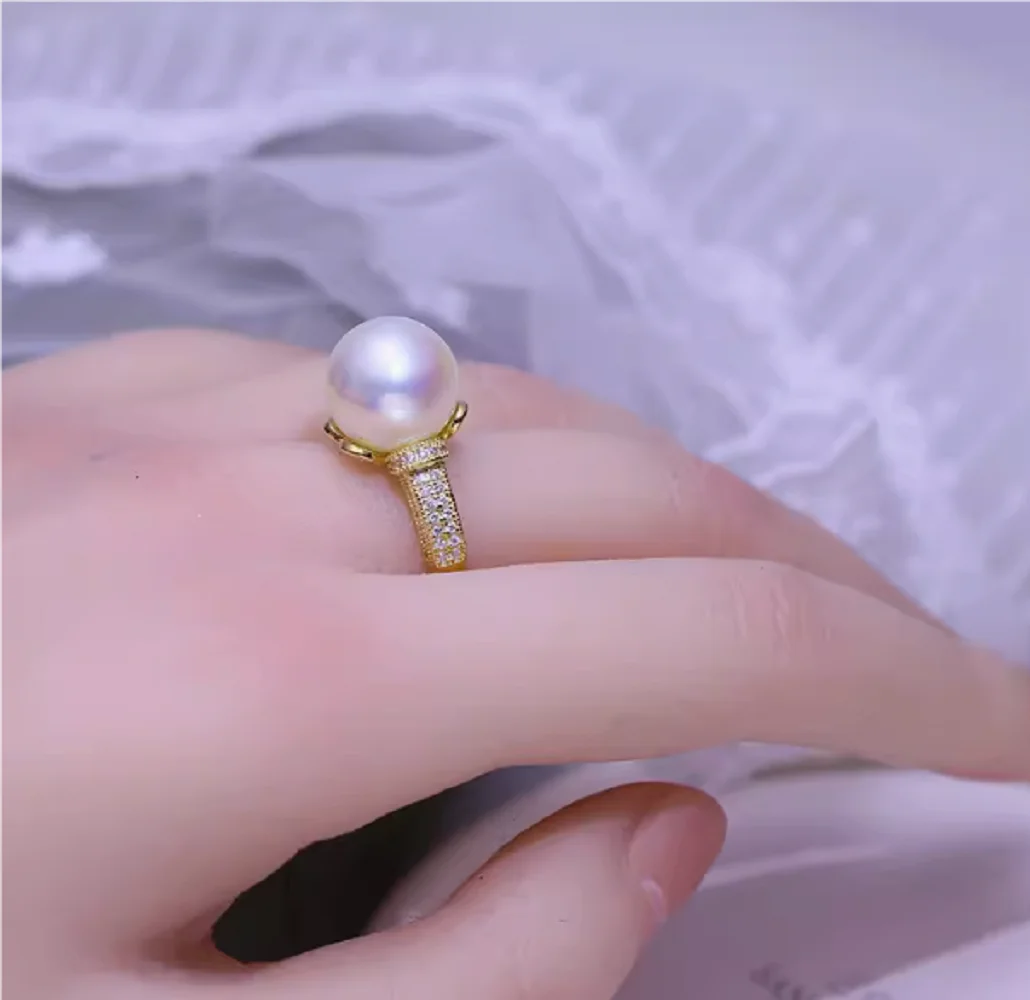 Exquisite South Sea Round Pearl Ring AAA11-12mm Pearl Open Ring 925S