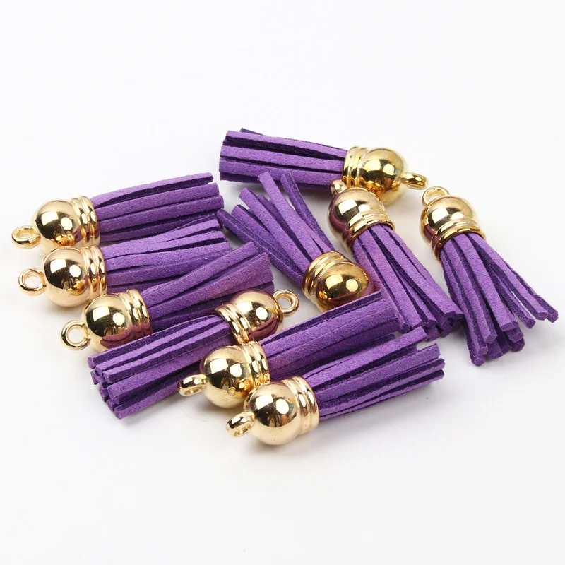 10/20/50Pcs 38mm Gold Color Suede Faux Leather Tassel For Keychain Cellphone Straps Jewelry Summer DIY Pendant Charms Finding