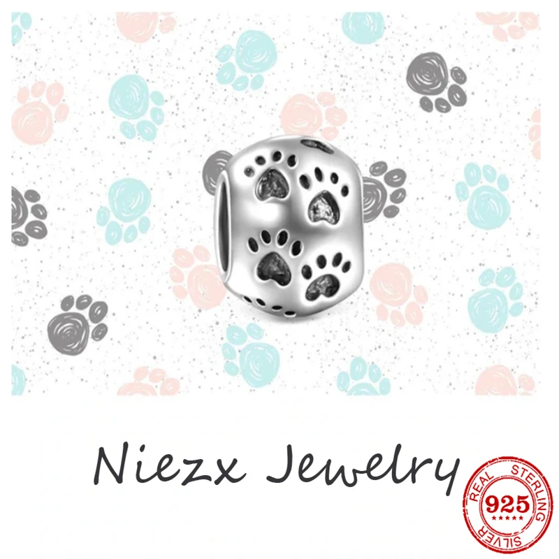 New 925 Sterling Silver i Love My Cat Heart Beat Dog Paw Bear DIY Bead Fit Original Pandora Charm Bracelet Jewelry Gift 2023