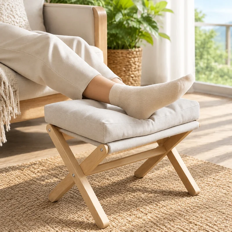 Compact Hardwood Footstool with Plush Cotton Pad, Ideal for Living Room or Hallway Seating