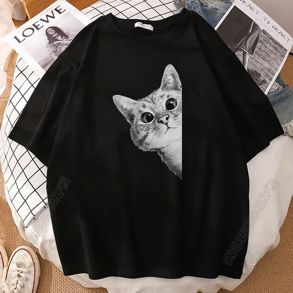 Kawaii Gary Cat Printing T-Shirt Mans Funny Oversized Clothing 100% Cotton Breathable Tee Shirt Top Creativity Men T-Shirts