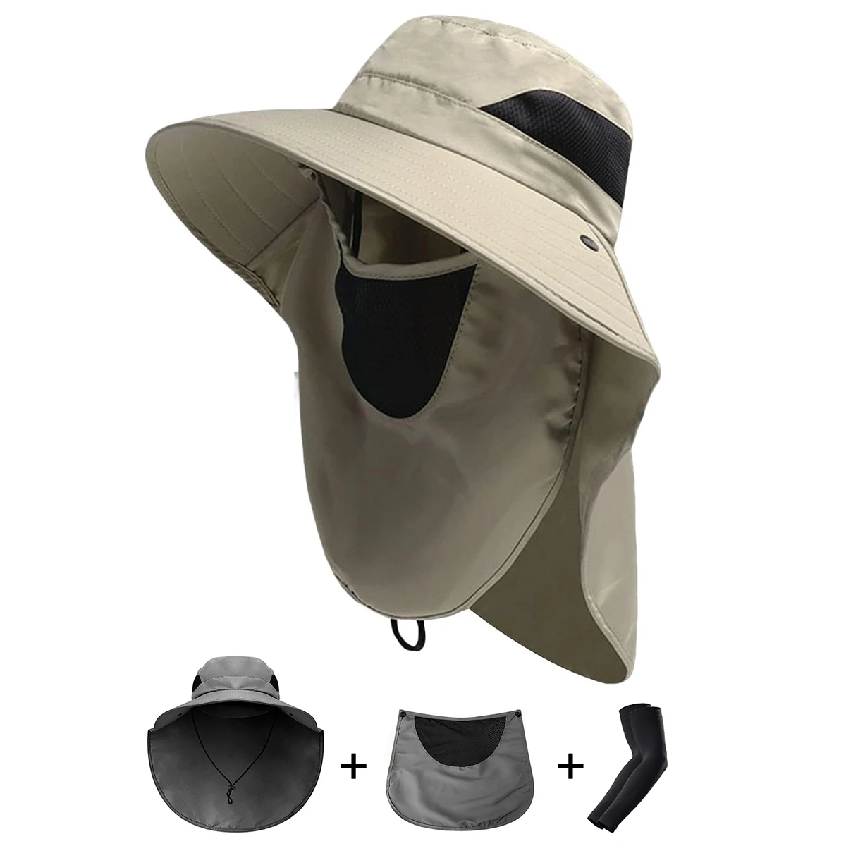 Summer Sun Hats UV Protection Hunting Fishing Cap and Sun Sleeves Set for Men Women Hiking Camping Visor Bucket Fisherman Hat