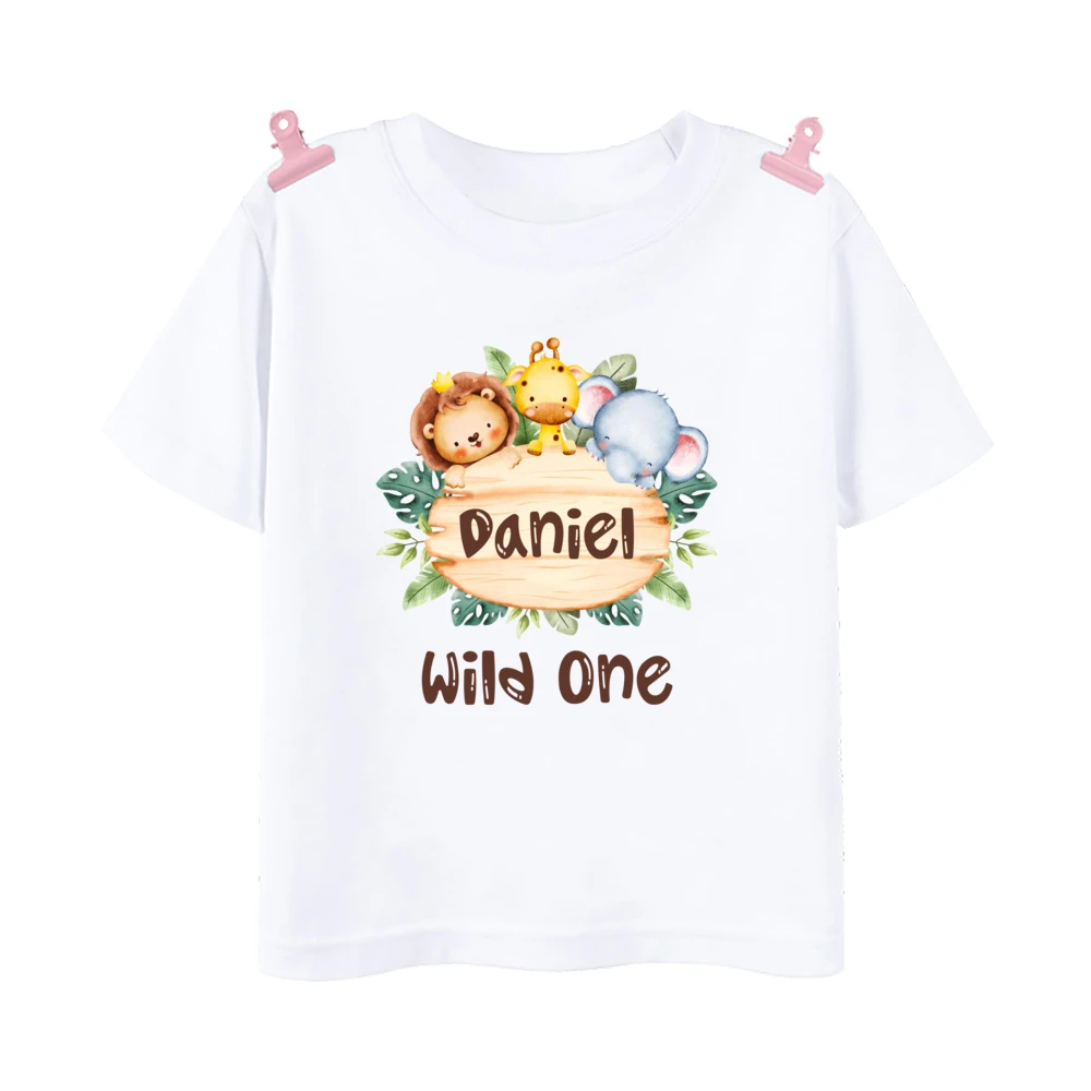 Personalized Birthday Shirt 1-12 Year T-Shirt Tee Girls Boys Wild Jungle Party Outfits  Animal with Name Tops Kids Shower Gift