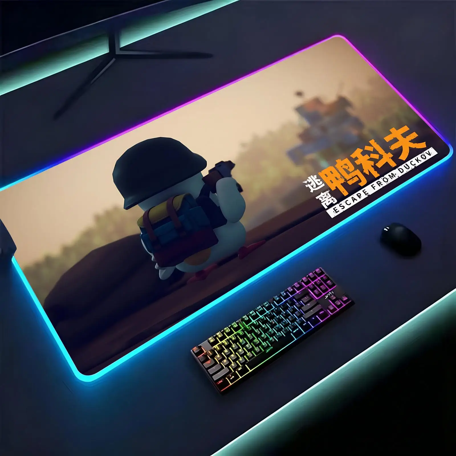 Large RGB backlit esports gaming mouse pad, smooth soft cloth surface, LED luminous extended desk mat Escape From Duckov