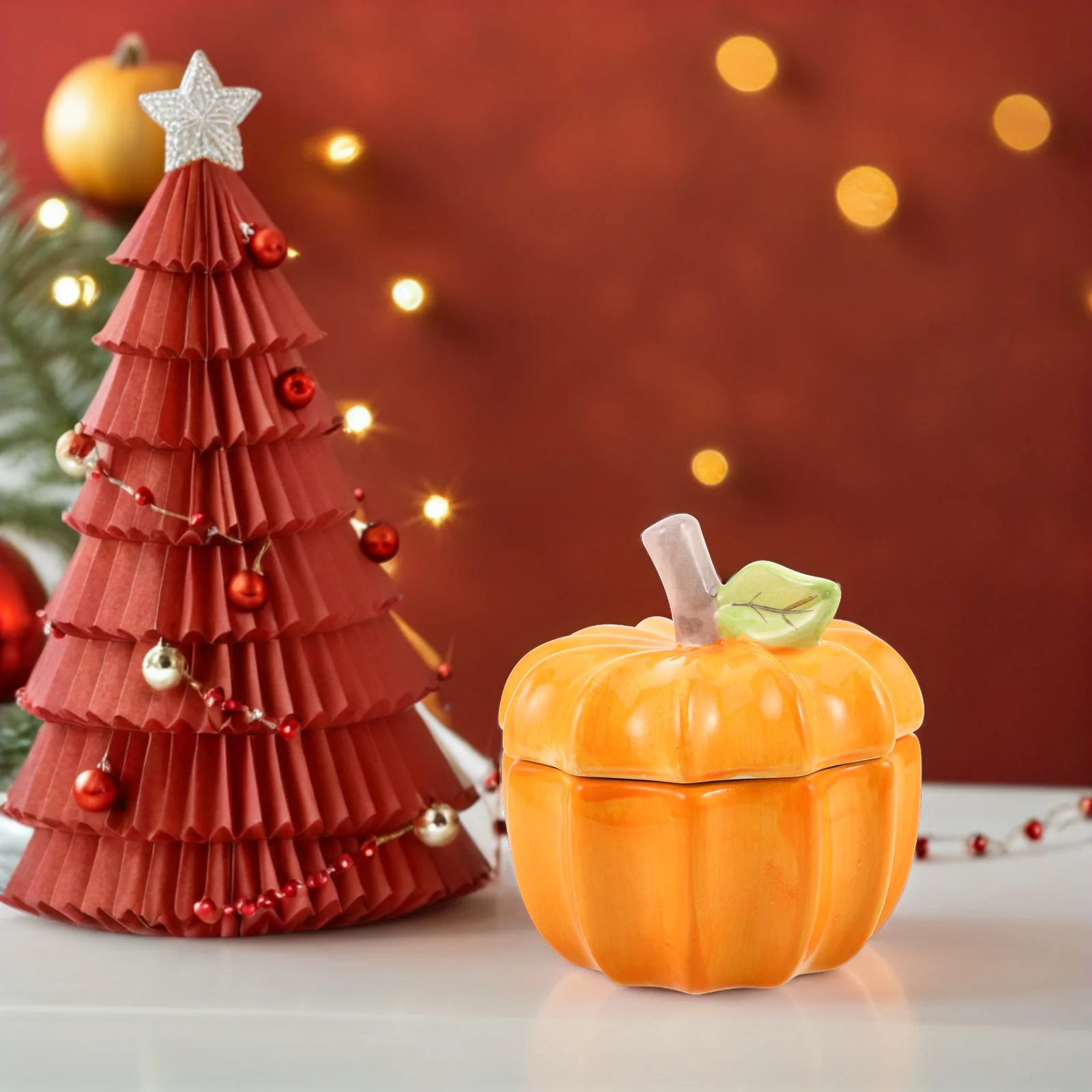 

Decorative Ceramic Jar Pumpkin Shape Airtight Storage Canister for Candy Nuts Coffee Tea Kitchen Counter Organizer Holiday