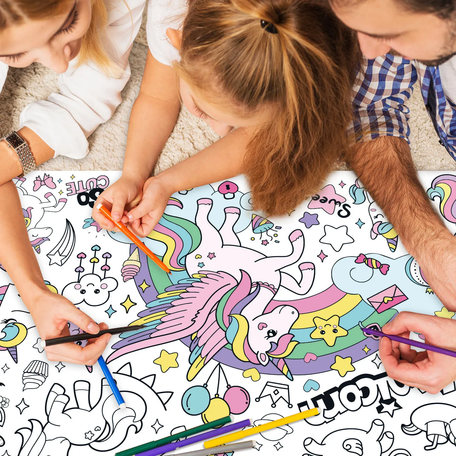 كتب تلوين يونيكورن للأطفال، ملصق تلوين كبير، مفرش طاولة تلوين للأولاد والبنات، لوازم حفلات أعياد الميلاد على شكل وحيد القرن