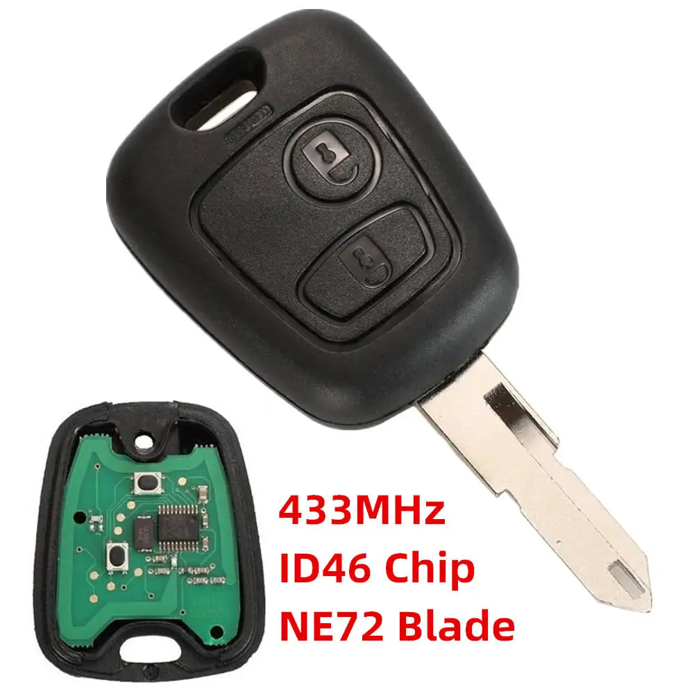 433MHz 2 Button Car Remote Key Lock Unlock ID46 Chip Battery For Peugeot 206 CC 2001 2002 2003 2004 2005 2006 2007 2008-2012
