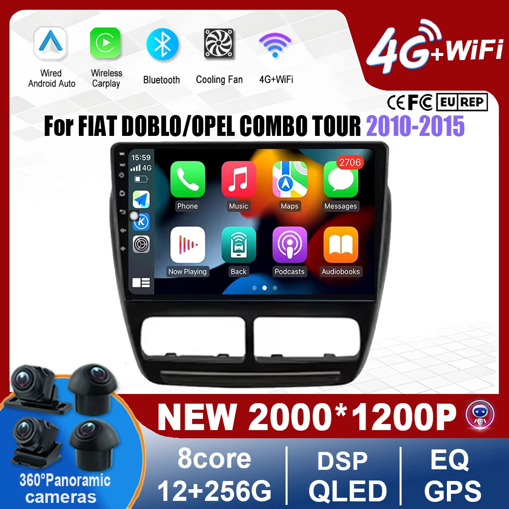 

9” QLED Screen Car Radio For FIAT DOBLO/OPEL COMBO TOUR 2010-2015 Automotive Multimedia Player Navigation GPS Carplay Tools WIF