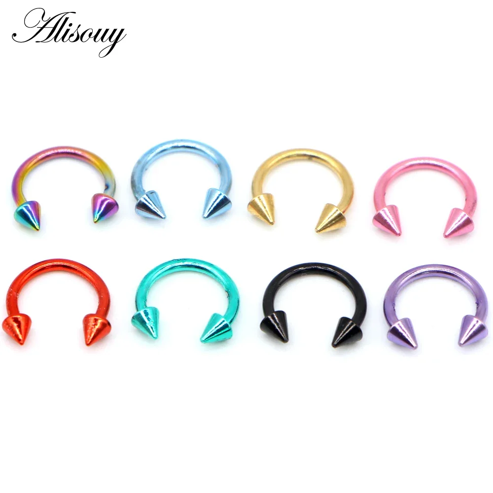 Alisouy 1 Piece 16G Anodized Stainless Steel Body Jewelry Helix Piercing Ear Eyebrow Nose Lip Captive Rings 8 colors