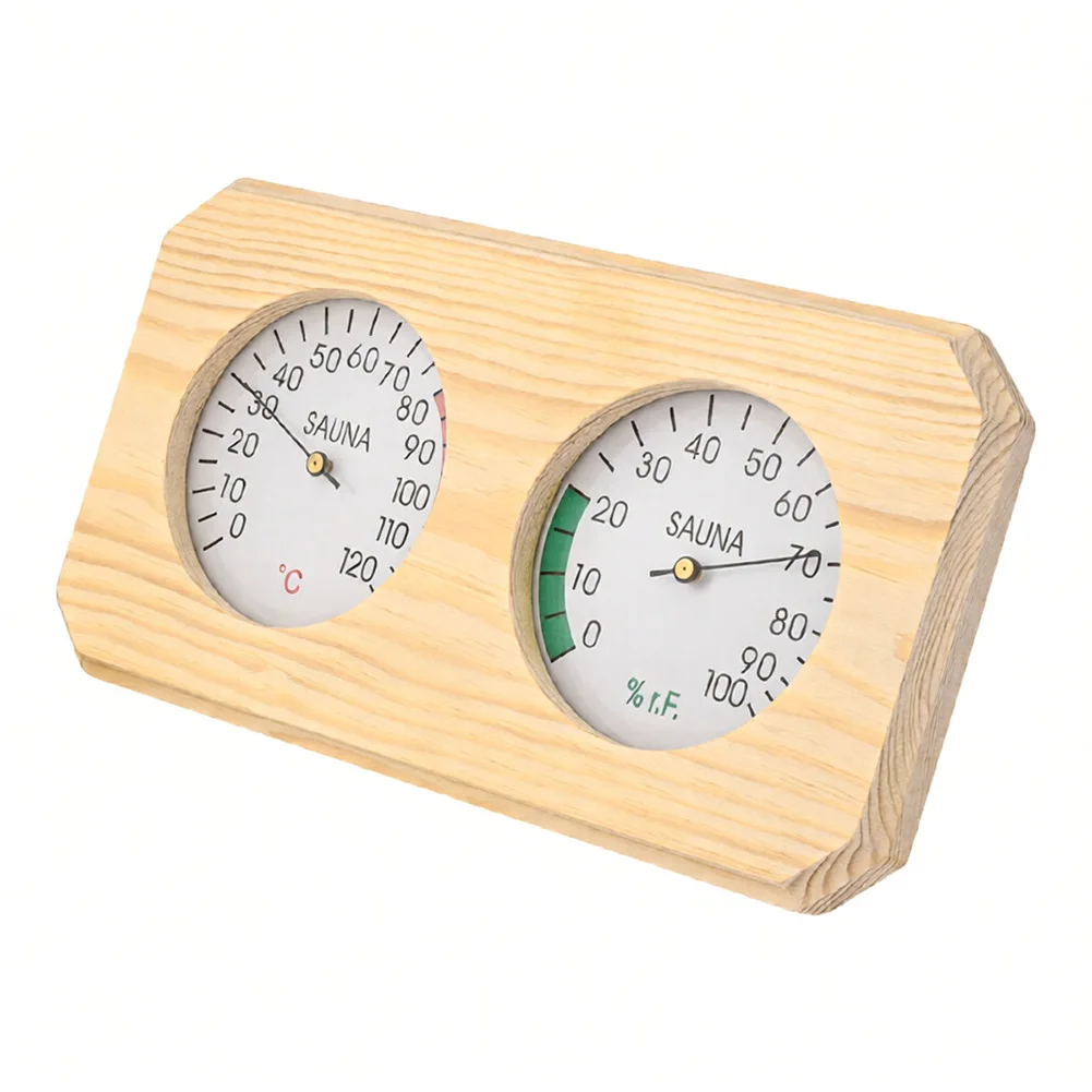 Sauna Thermometer & Hygrometer with Wooden Design Providing Precise Measurements of Temperature and Humidity for Sauna Users