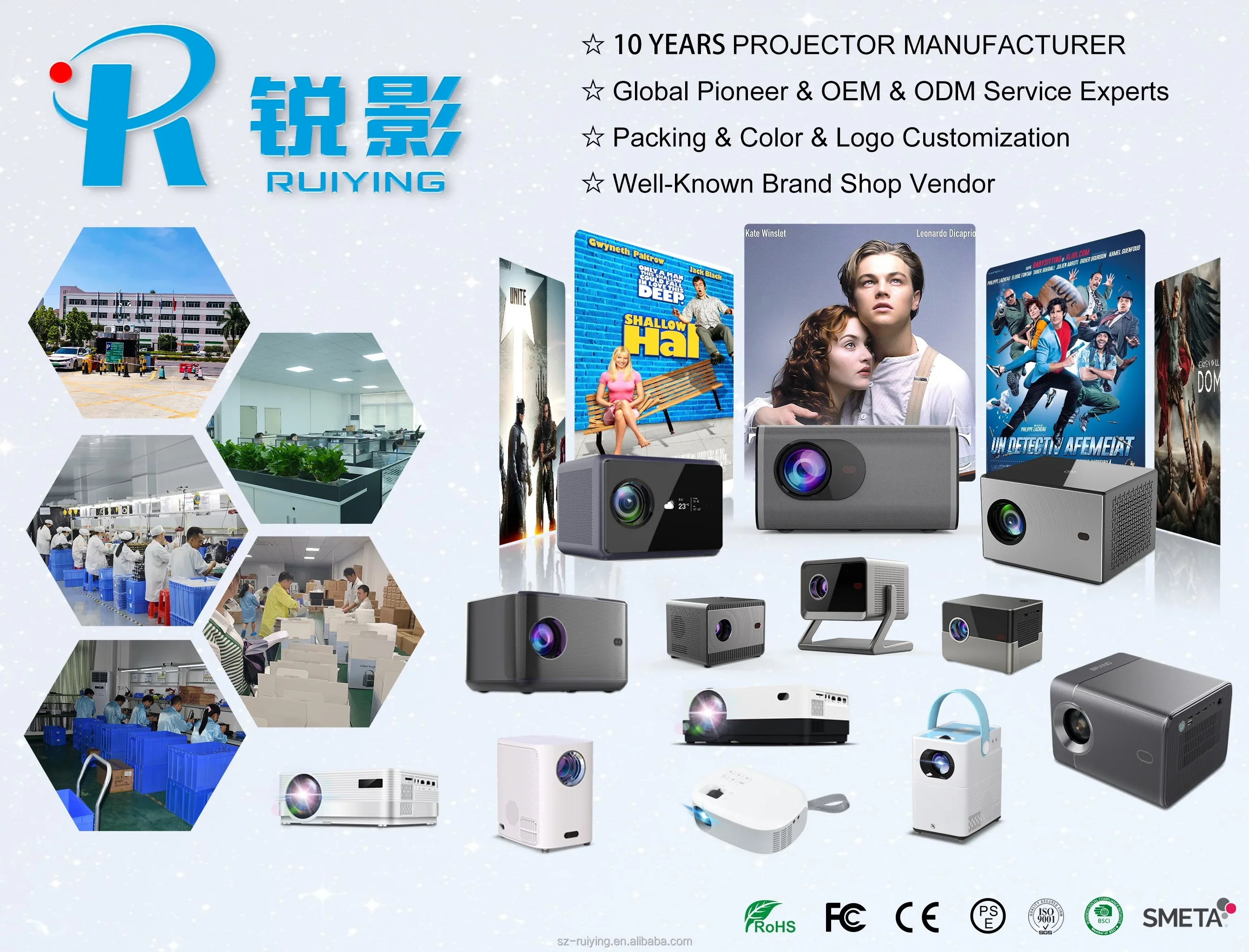 Ruiying A7 Full sealed Dust free Auto Focus Projector LCD Home Theater 4K Proyector Smart Android WIFI 3D Led Video FHD 1080P