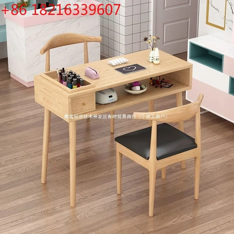 Solid wood with vacuum cleaner, nail  table and chair set, a set of Japanese high-end light luxury