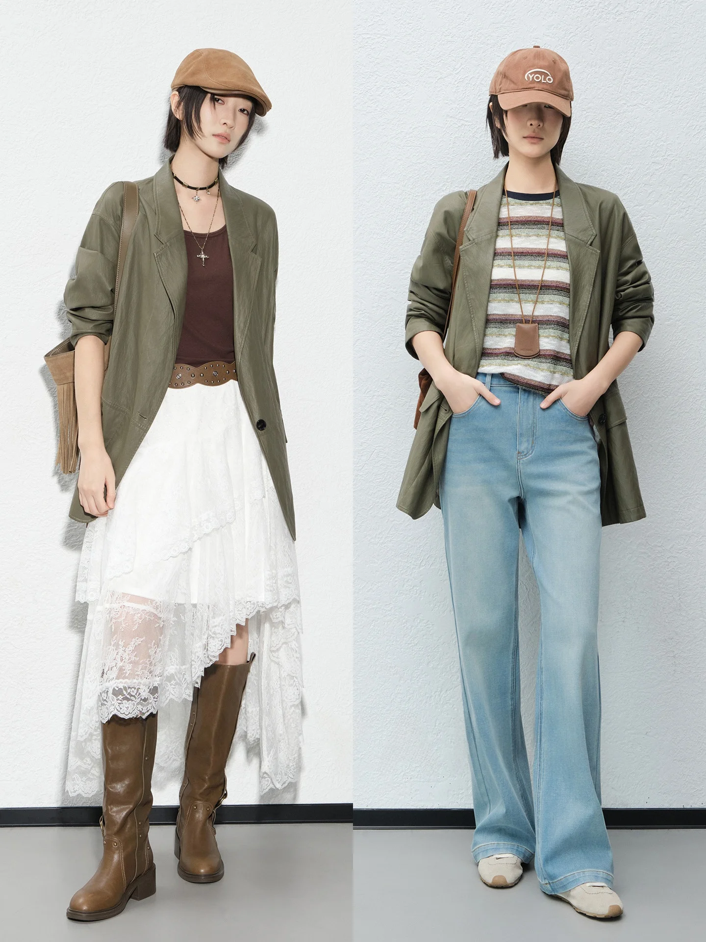 Bounce Protein Leather Jaet Metal Wire Folded Outerwear Light Experience Street Sle Loose Fit Long Sve PU Leather Coat