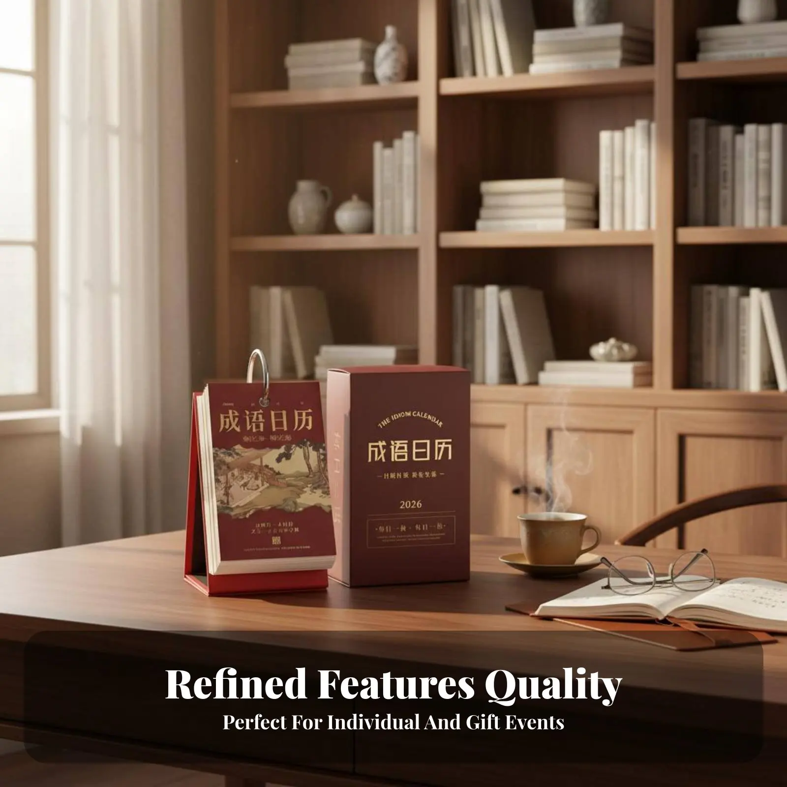 

Chinese Idiom Daily Calendar 2026, 365 Tear-off Pages, Desktop Stand, Red Classical, Learning Decor