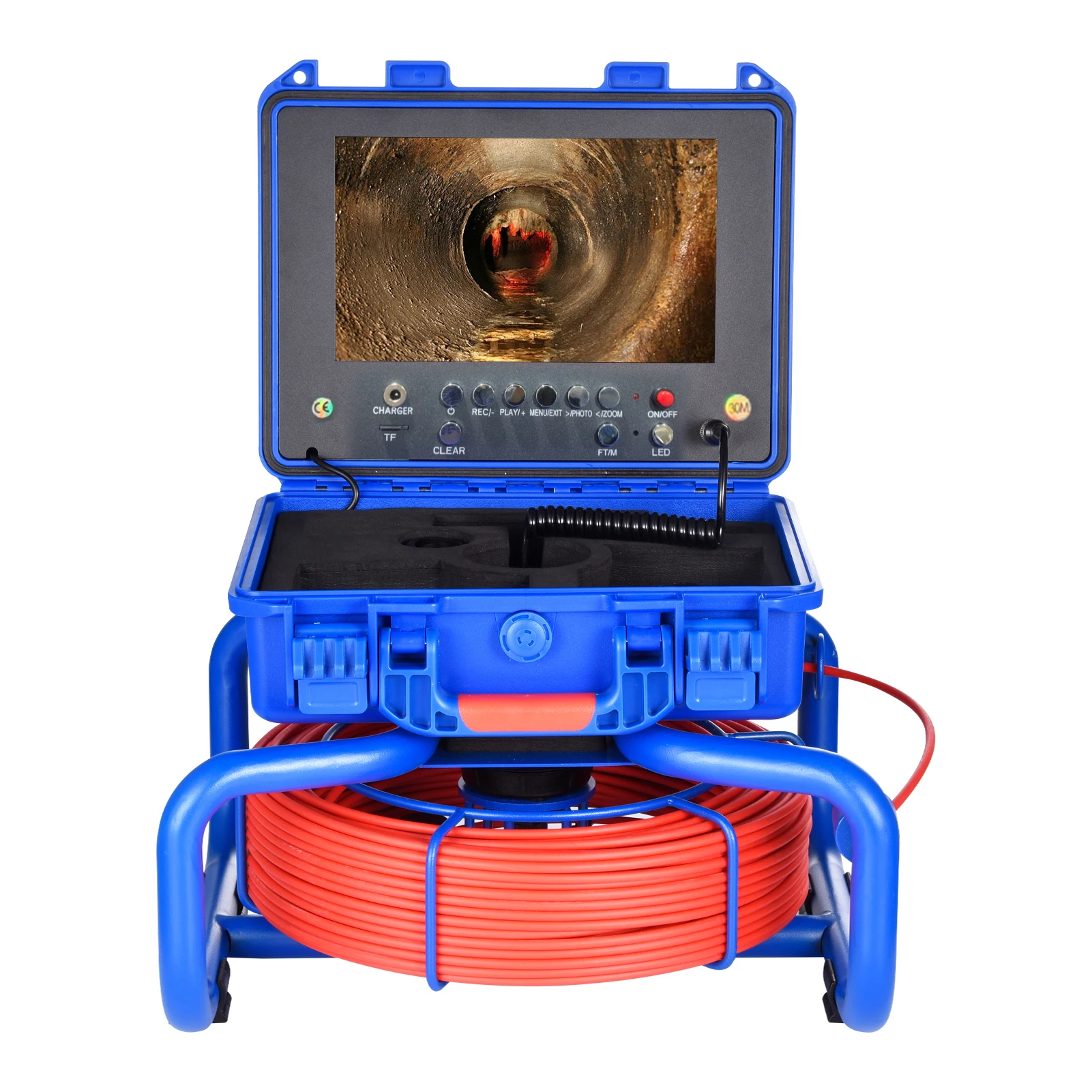 Drain Pipe Camera 1080P HD Sewer Camera with 512Hz Transmitter Flexible 100ft Endoscope with 9in Screen 16GB Card