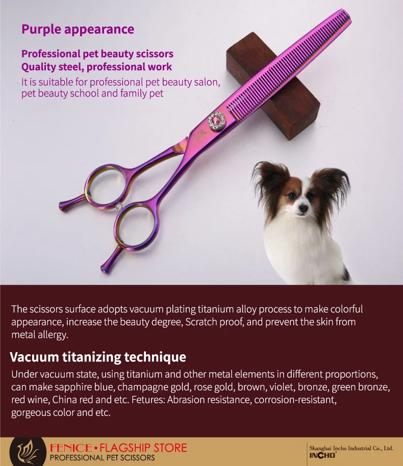 Fenice Professional JP440C Stahl 7,0 Zoll Hundepflegeschere zum Scheren von Hunden, Gerade Ausdünnungsschere, 25% Ausdünnung. – Detail 2