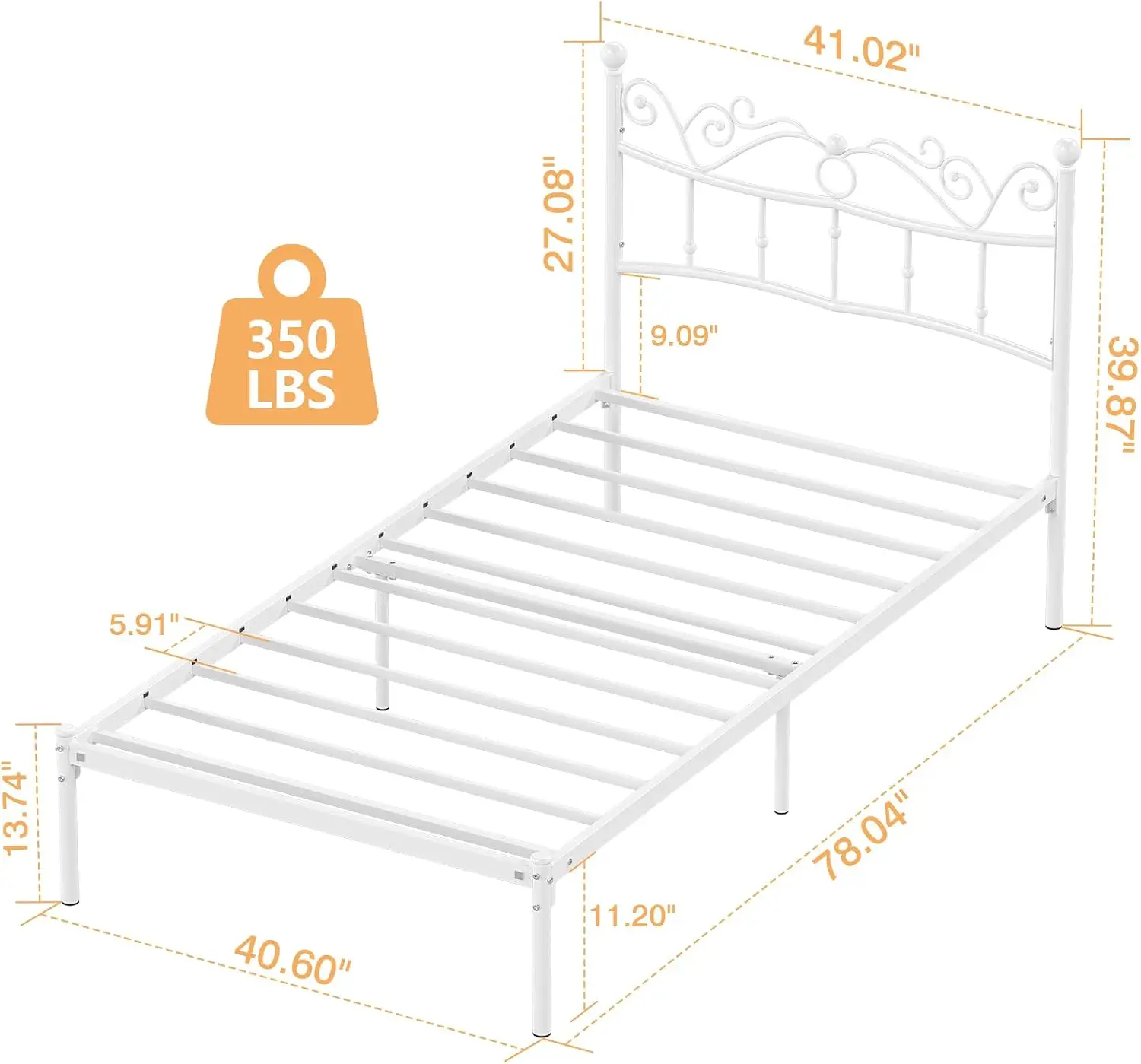 Elegant Modern Twin Metal Bed Frame With Headboard For Girls Platform No Box Spring Needed Underneath Storage Clearance 11 2 Inc