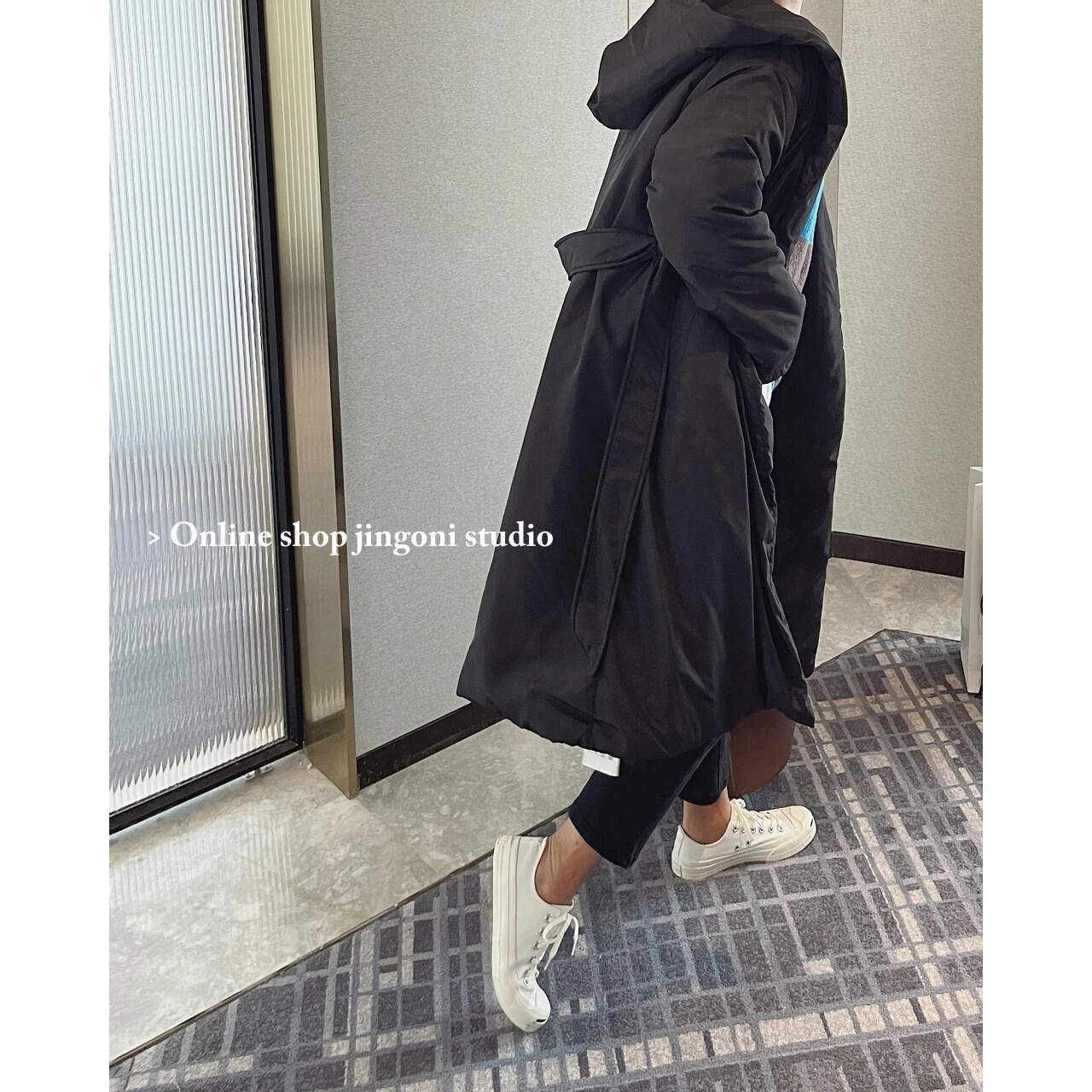2022 Woman Winter Black Hoodie Long Overlap Down Jackets Coats Puffer Padding Clothes New Oem Y2k Tops Vintage Cardigans Parkas