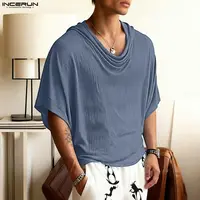 INCERUN, camiseta para hombre, Color sólido, manga corta, plisada, informal, camisetas para hombre, ropa informal suelta de verano, ropa de ocio a la moda para hombre