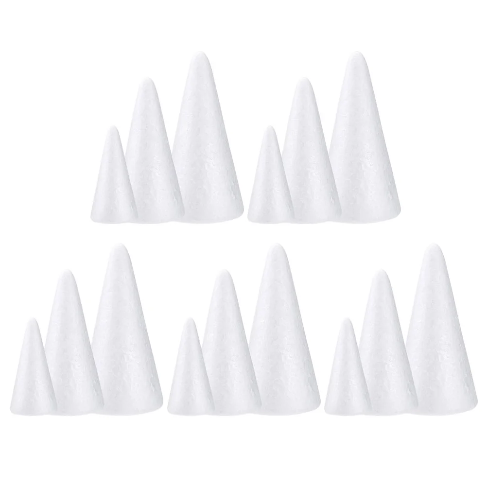 15 Pcs Polystyrene Solid Cones Decorative Foams Christmas Decorations Craft White