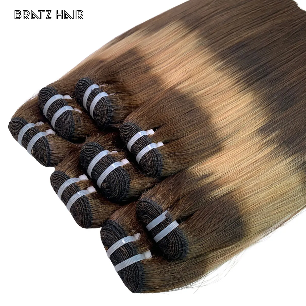 3T Bone Straight Ombre Коричневый Блондин Цвет Супер Двойной Вытянутый Длительный срок службы Пучки Наращивание Волос 13x4 Фронтальная Застежка 4x4
