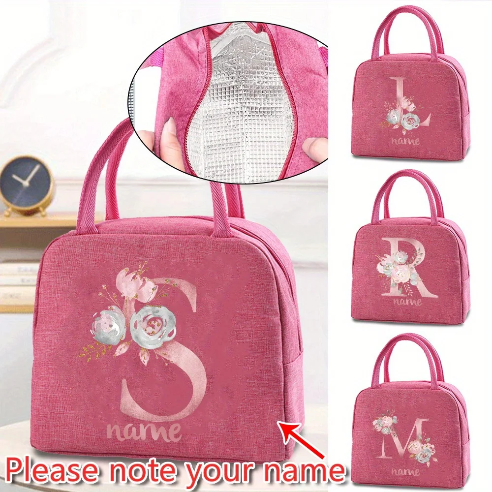 

Customized Insulated Lunch Bag Bento Bag Aluminum Foil Pink Letter Pattern Insulated Lunch Box Camping Picnic Food Bag