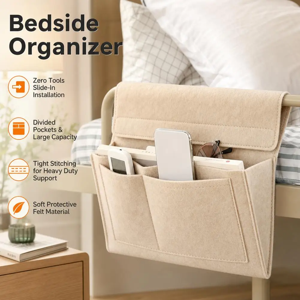 Storage Hang Bag Felt Dormitory Bed Sofa Bedroom Carpet For CD Magazines Stationery Phone Sundries