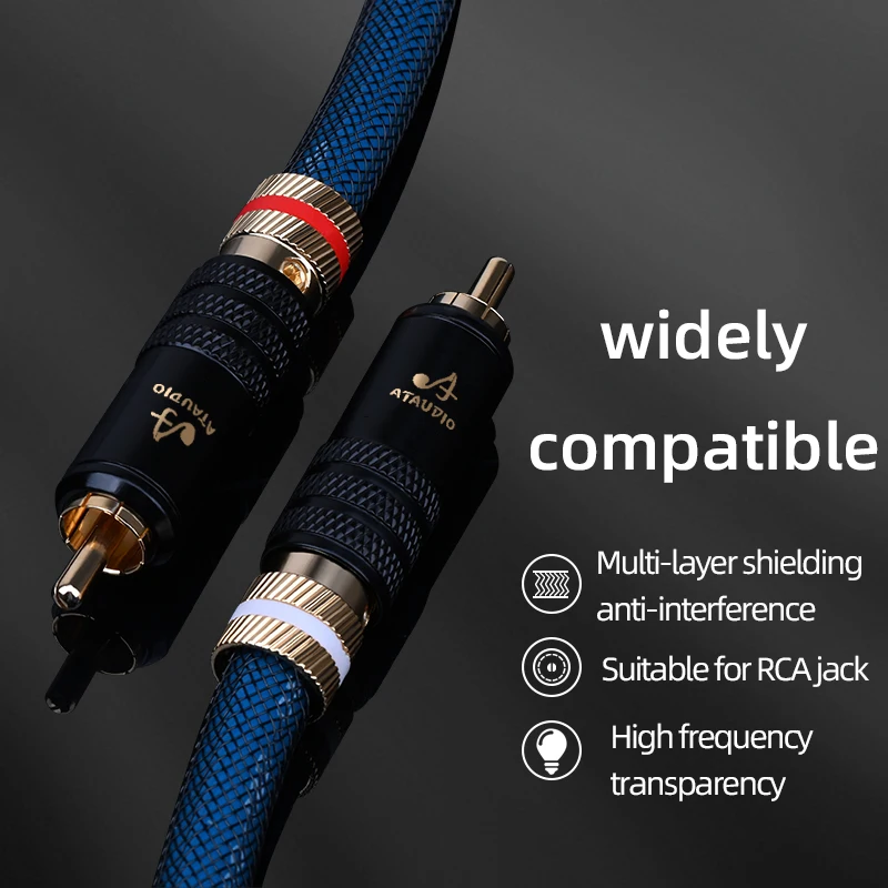 ATAUDIO HiFi RCA Cable for Amplifier DVD High Quality G5 Top Grade Silver Plated 2RCA to 2RCA Male to Male Adapter Audio Cable