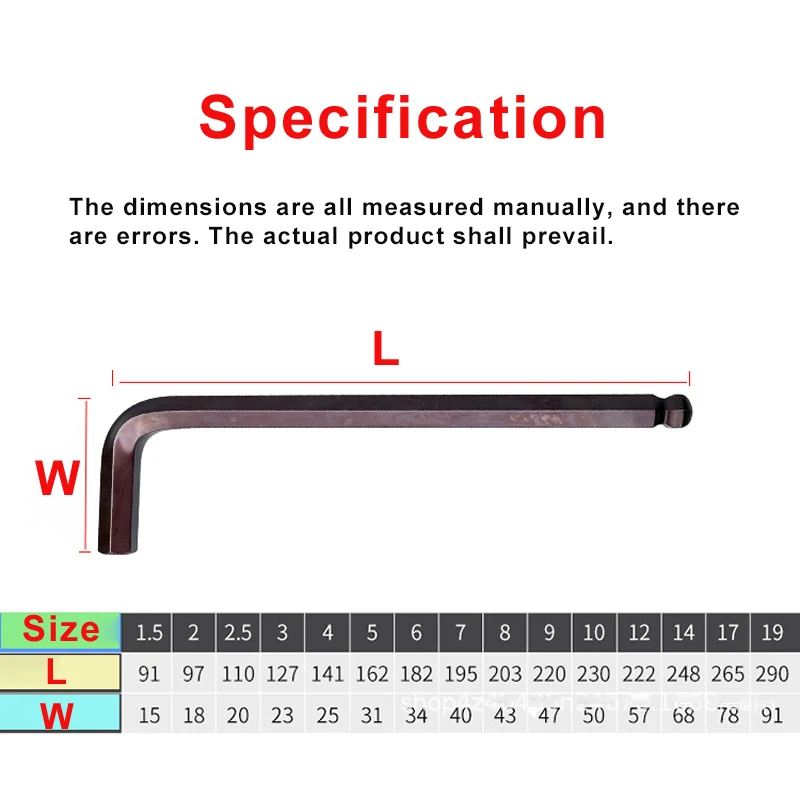 1pc L shaped hex key allen wrench 1.5mm 2mm 2.5mm 3mm 4mm 5mm 6mm 8mm 10mm 12mm 14mm 17mm 19mm Ball Head Single wrench Hand tool