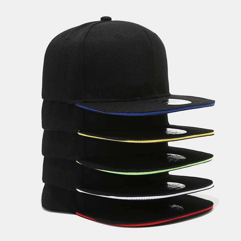 Customizable Logo Blank Solid Color Sandwich Flat Brim Snapback Caps Men Women Vintage Minimalist Street Hip Hop Stage Dance Hat