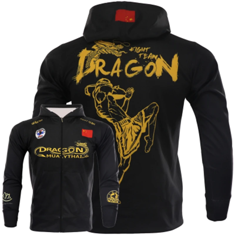 ARFIGHTKING-Long Sleeve Hoodies, Chinese Dragon Sports Zipper Jacket, Running, Fighting Boxing, Muay Thai Training, Fitness Coat