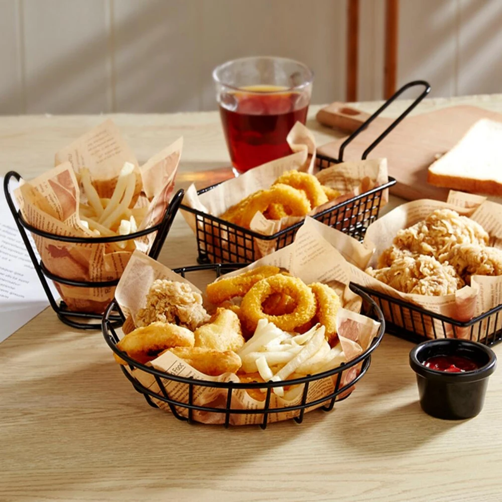 French Fries Basket Snack Bucket Stainless Steel Fried Chicken Chip Storage Basket Food Frying Basket Oil Strainer Tableware