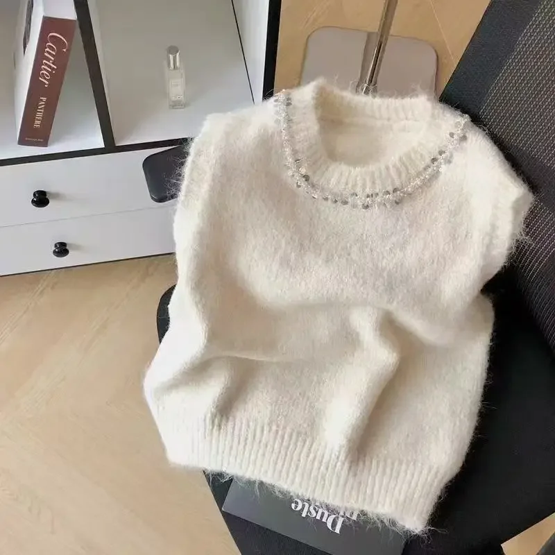 الوردي الترتر الكورية محبوك سترة المرأة بلايز س الرقبة الصلبة تانك Mujer دي مودا 2025 صيف جديد موضة الإناث أكمام رداء علوي غير رسمي