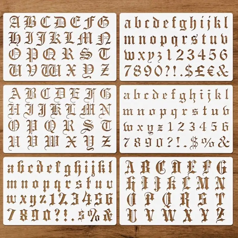 Gothic Calligraphy Stencil Set 6-Pack Old English Style Template for Artisans and Crafters