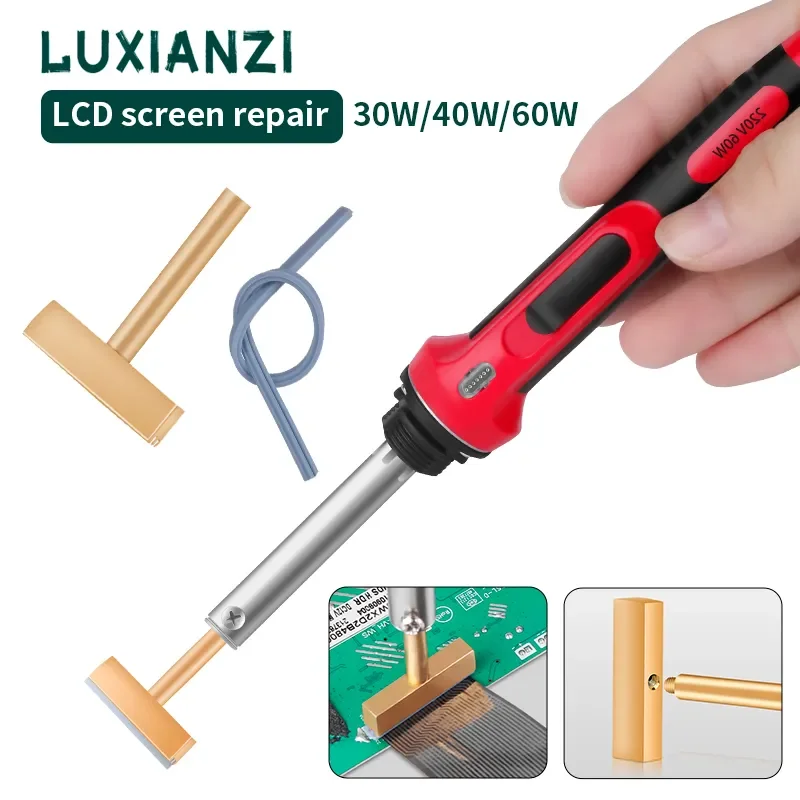 LUXIANZI Electric Soldering Iron T-Tip Copper T-Head 30w 60w 40W With free Hot Press For LCD Screen Pixel Flex Cable Repair Tool